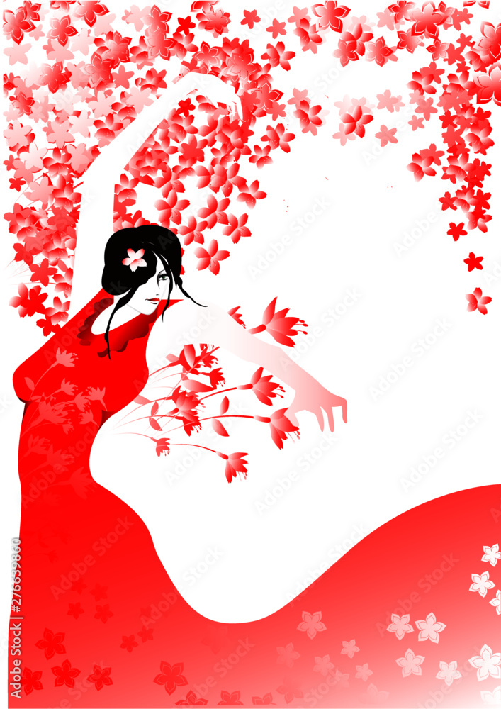 Fototapeta premium フラメンコ, 女性, 踊り, さくら