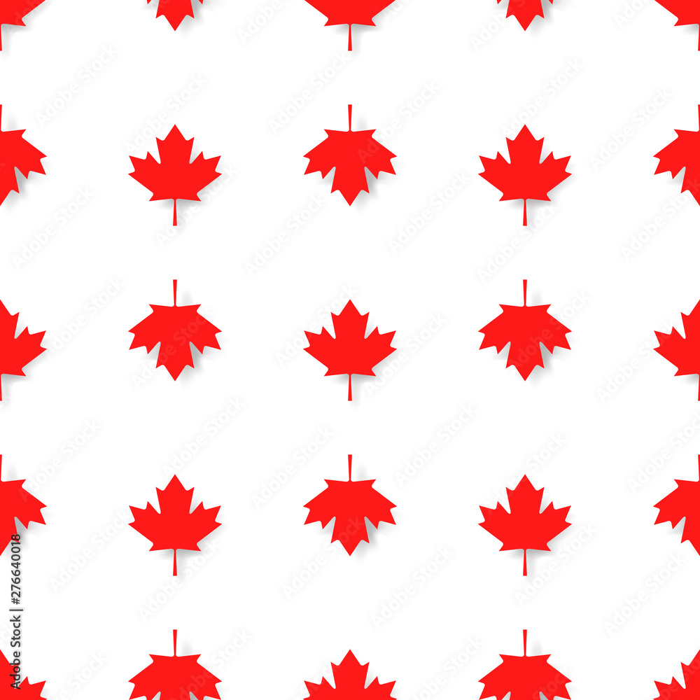 Canadian patriotic seamless pattern with national official colors. Red maple leaves in rows on white background. Canada republic simple wallpaper design vector illustration.