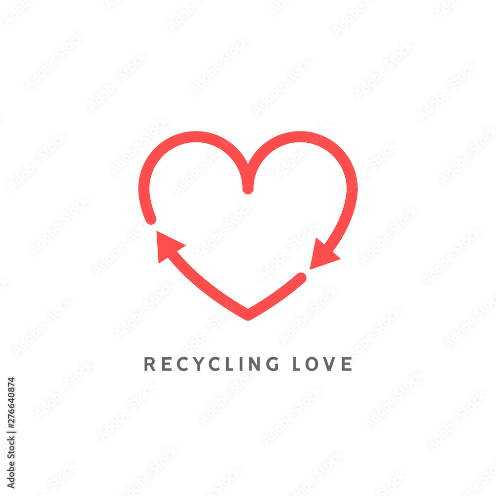 Recycle heart arrow sign. Recycle love icon vector. Heart shape cycle earth enviromental background concept Recycle heart arrow sign. Recycle love icon vector. Heart shape cycle earth enviromental background concept
