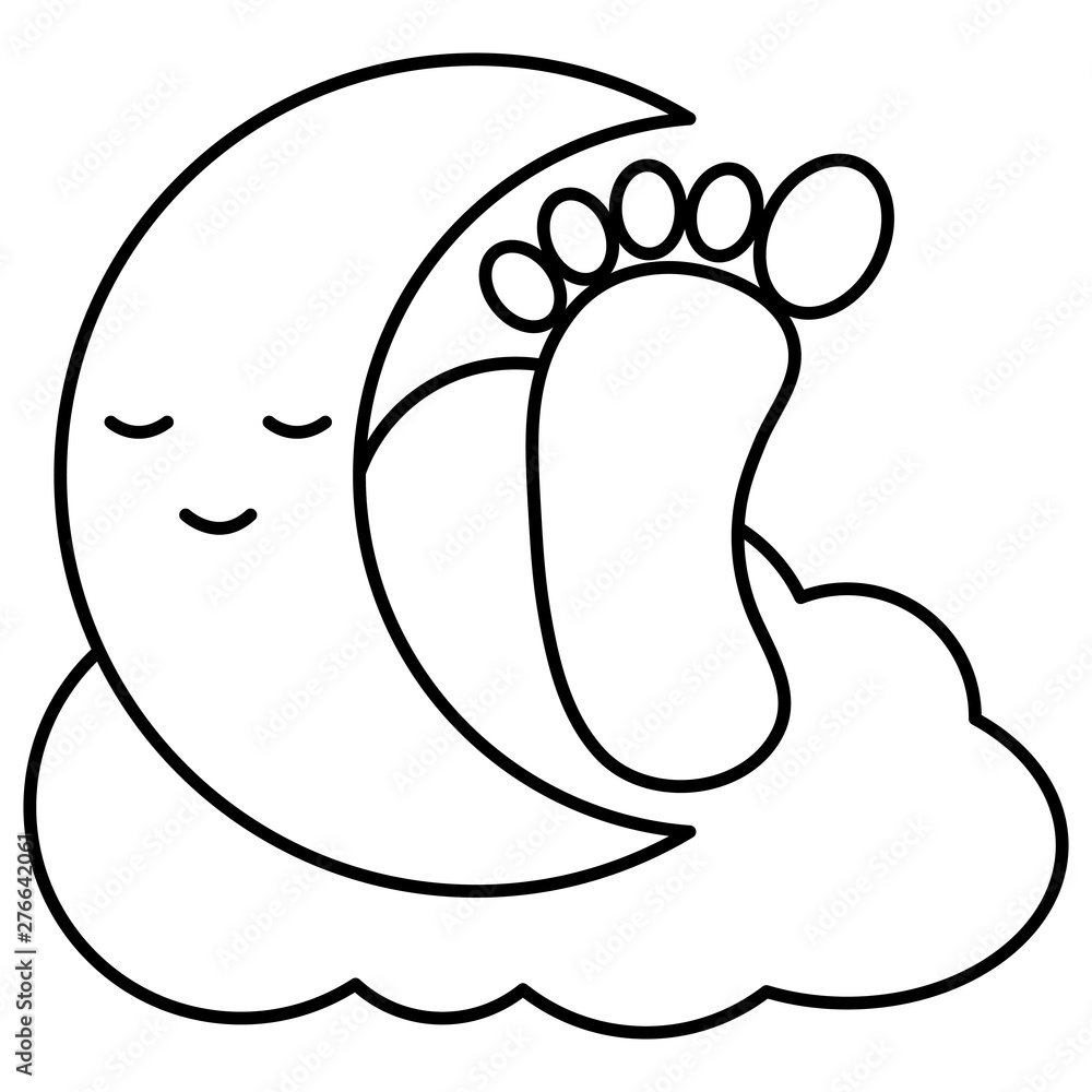 baby foot print with moon kawaii character baby foot print with moon kawaii character