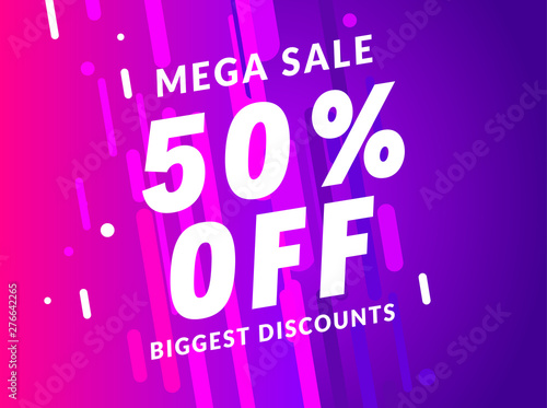 Mega Sale 50 percent off banner template design. Big sale special offer promotion discount for business photo