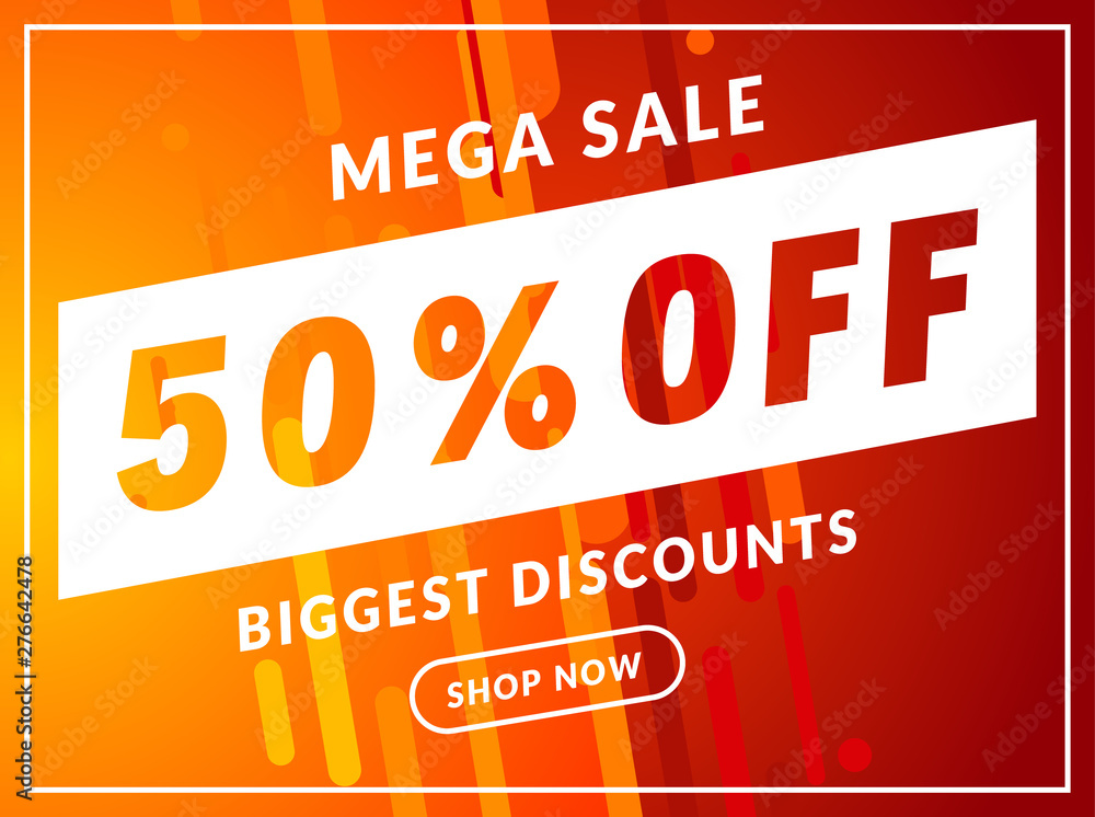 Mega Sale 50 percent off banner template design. Big sale special offer promotion discount for business Mega Sale 50 percent off banner template design. Big sale special offer promotion discount for business