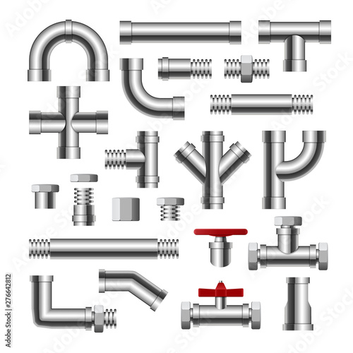 Metal pipe water connection isolated pipeline. Water tube factory steel construction plumbing