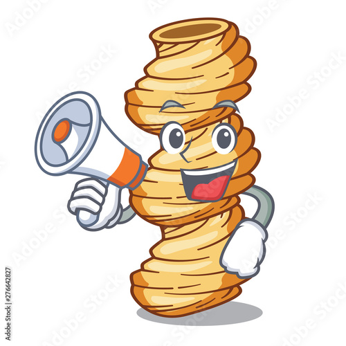 With megaphone cellentani pasta isolated in the mascot