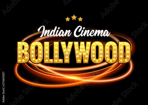 Bollywood Indian Cinema Film Banner. Indian Cinema bollywood Logo Sign Design Glowing Element photo