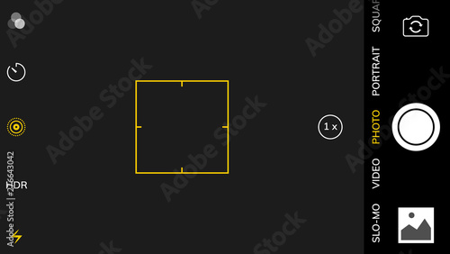 Camera screen phone mobile interface app. Smartphone photo viewfinder ui template design