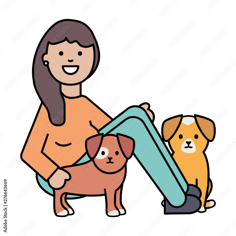 young woman with little dogs adorables mascots young woman with little dogs adorables mascots