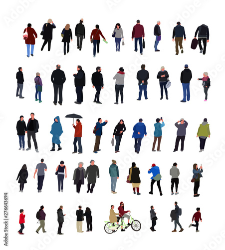 Set of people characters performing various activities. Group of men and women flat design style cartoon characters isolated on white background.