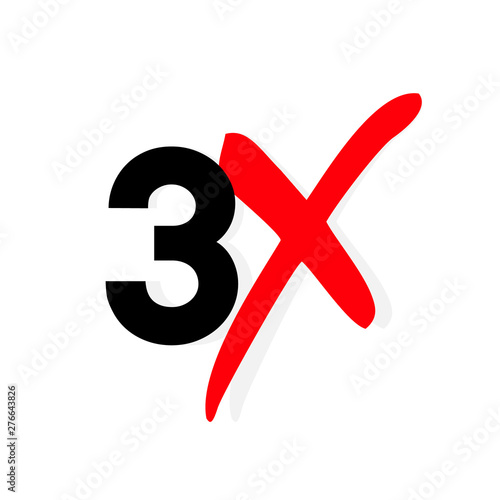 3x logo icon. X3 text letter, double faster logotype symbol