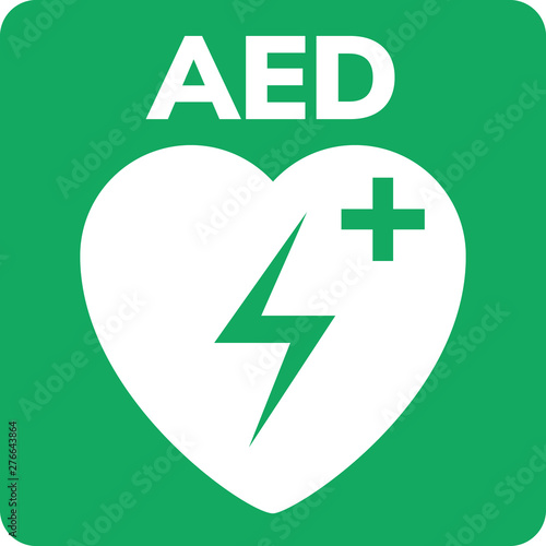 AED symbol icon. Heart first aid defibrillator sign. Automated external device for heart attack logo photo