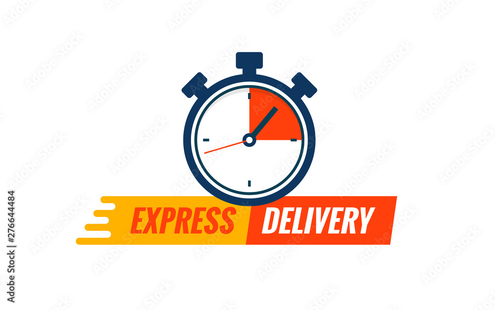 Express delivery service logo. Fast time delivery order with stopwatch. Quick shipping delivery icon Express delivery service logo. Fast time delivery order with stopwatch. Quick shipping delivery icon