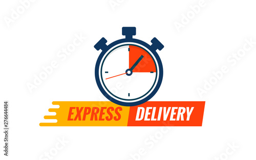 Express delivery service logo. Fast time delivery order with stopwatch. Quick shipping delivery icon