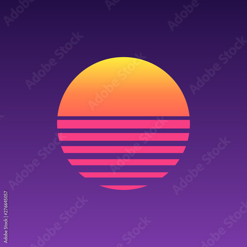 80s sunset retro neon background. 90s poster electro sun space vintage grid sunset icon © kolonko