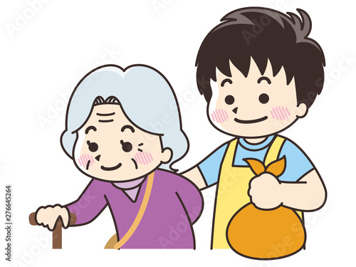 高齢男性の通院に付き添う介護士の男性