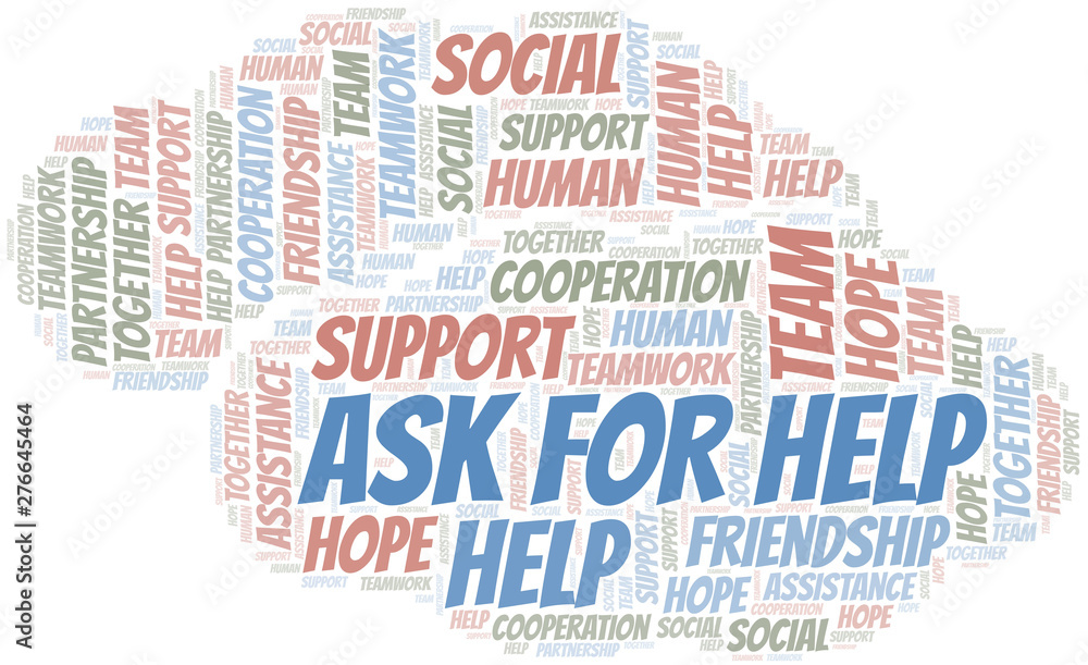 Ask For Help word cloud. Vector made with text only.