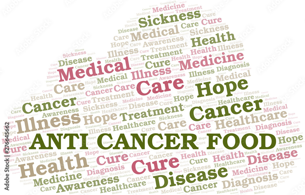 Anti Cancer Food word cloud. Vector made with text only.