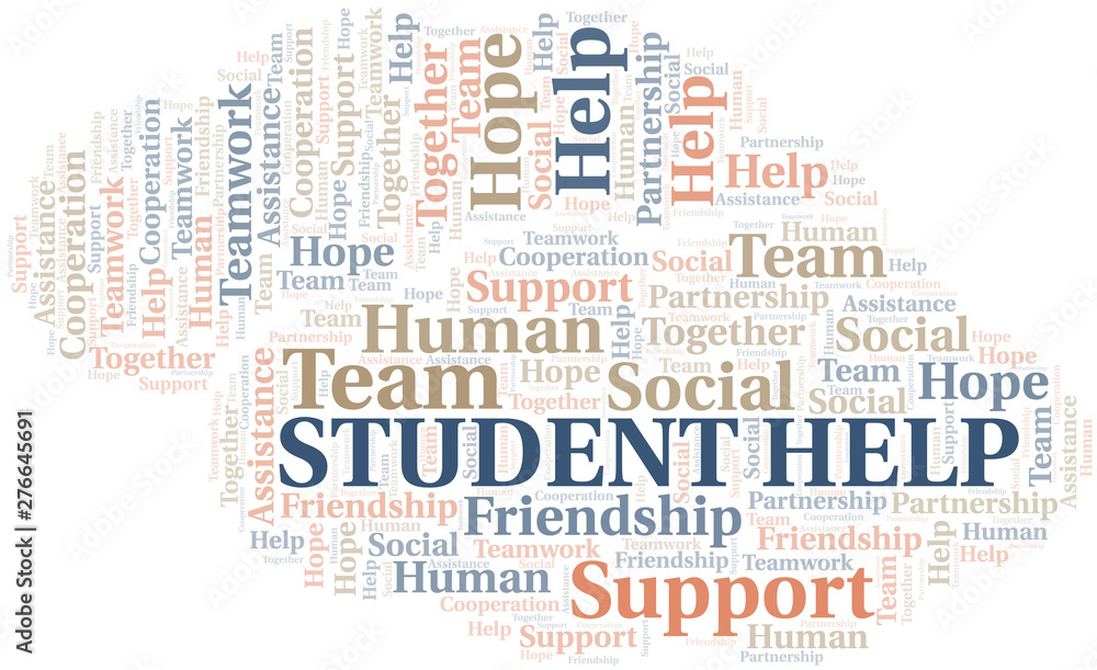Student Help word cloud. Vector made with text only.