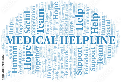 Medical Helpline word cloud. Vector made with text only.