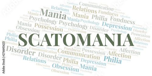 Scatomania word cloud. Type of mania, made with text only.