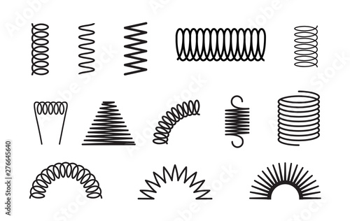 Metal spring set spiral coil flexible icon. Wire elastic or steel spring bounce pressure object design