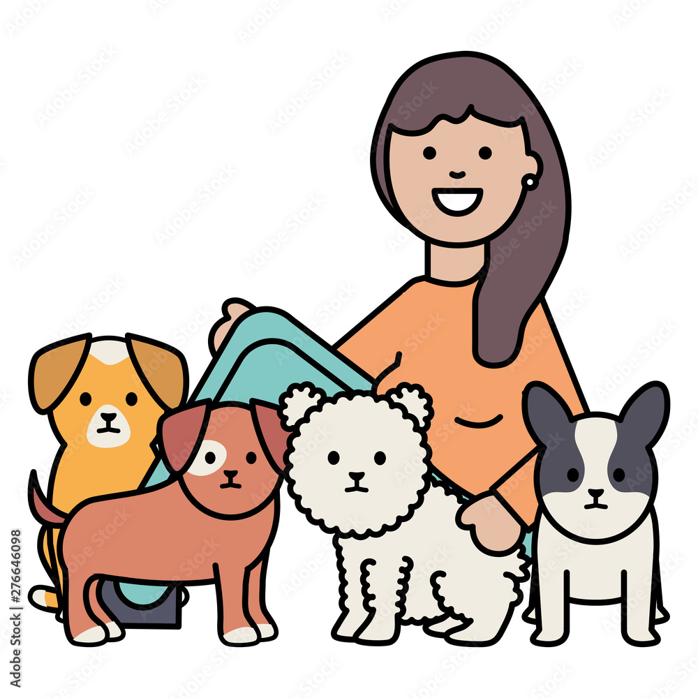 young woman with little dogs adorables mascots young woman with little dogs adorables mascots