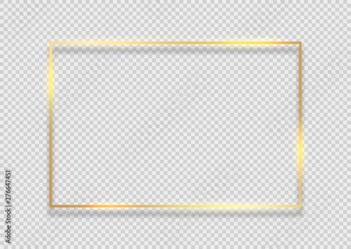 Gold frame square background. Golden frame line with light glow flare magic graphic effect design