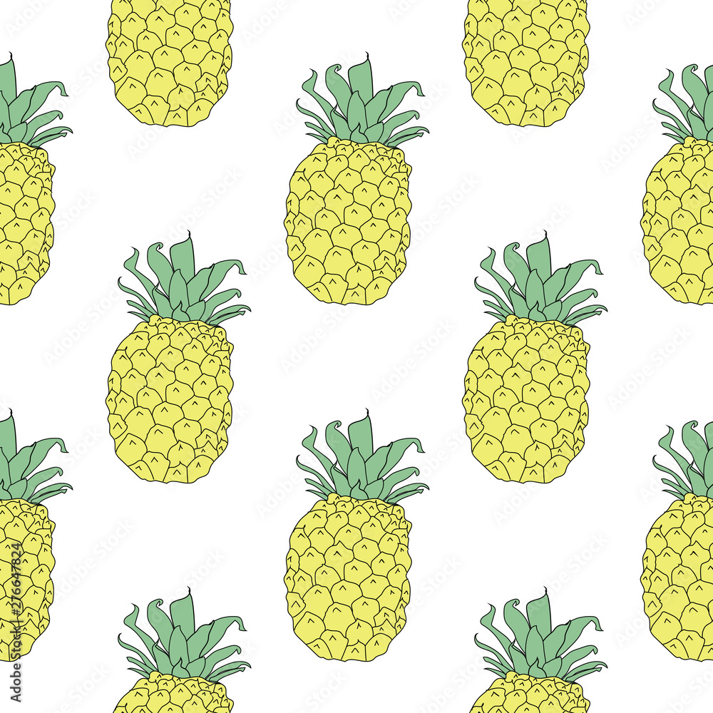 Summery seamless pattern background of yellow pineapples. Summery seamless pattern background of yellow pineapples.