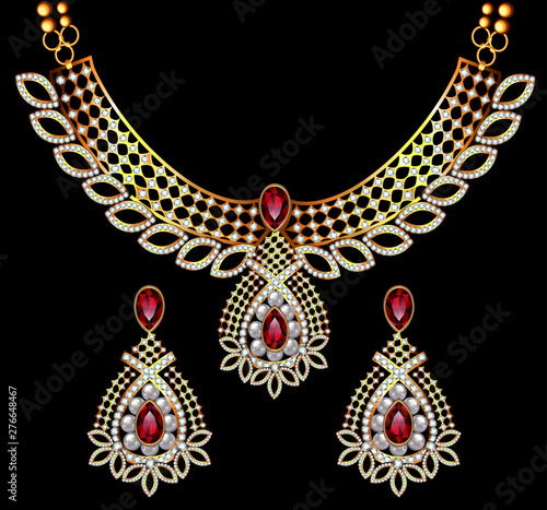 Illustration of a set of jewelry: necklace and earrings for wedding