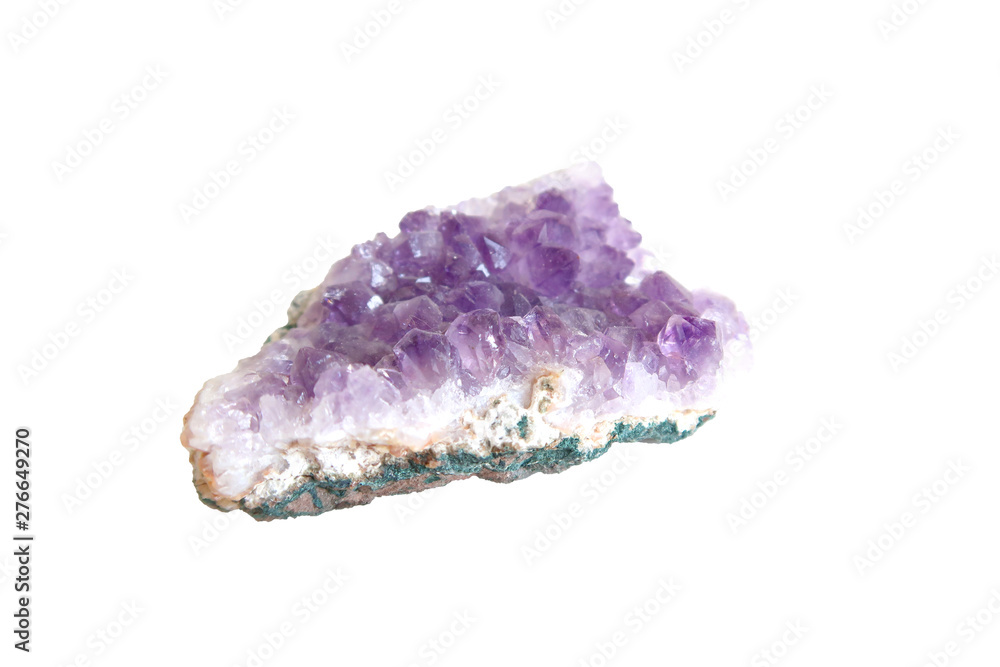 Amethyst druze crystal stone mineral. Purple rough quartz crystals geode isolated on white background Amethyst druze crystal stone mineral. Purple rough quartz crystals geode isolated on white background
