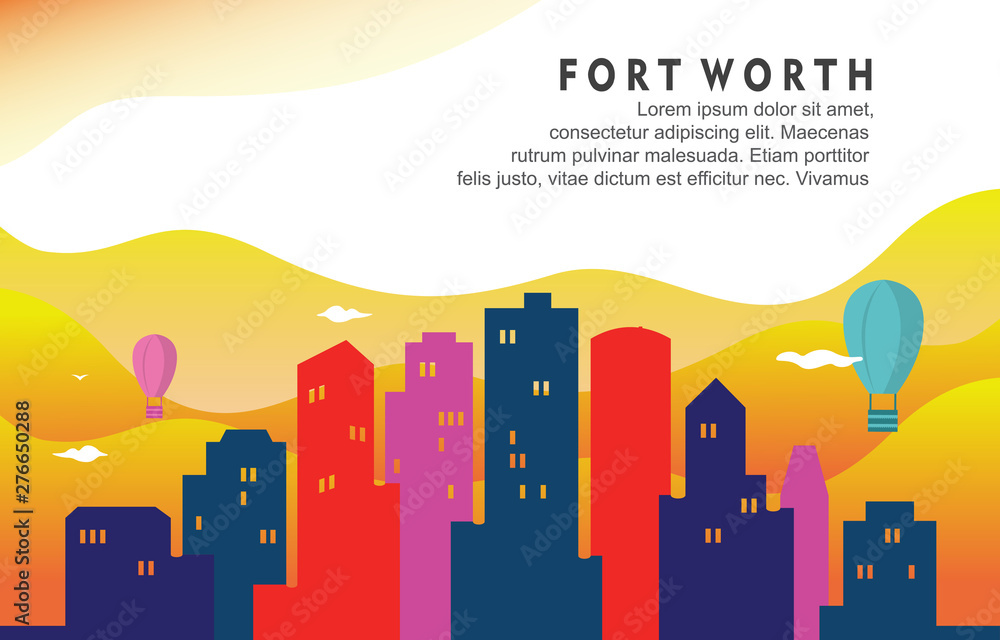 Fort Worth Texas City Building Cityscape Skyline Dynamic Background Illustration
