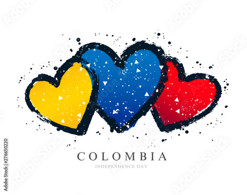 Colombian flag in the form of three hearts. Vector illustration