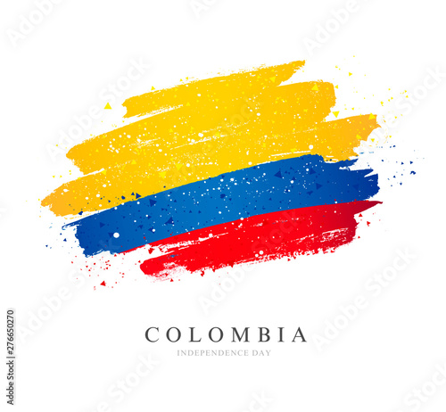 Flag of Colombia. Brush strokes drawn by hand. Independence Day. photo