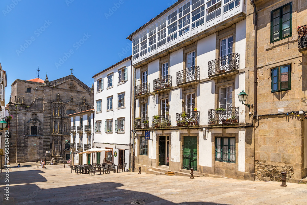 Santiago de Compostela, Spain. Plaza San Miguel dos dos Agros and the church of the convent of San Martin Pinario 
