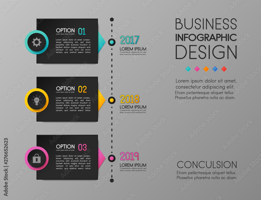 Business infograph - timeline with 3 steps. Vector