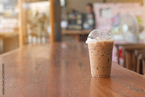 Iced coffee with milkshake, Summer refreshment drinks on desk background in cafe
