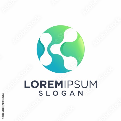 Letter K with Dot and Curve shape connected. Molecule and Nano Technology logotype