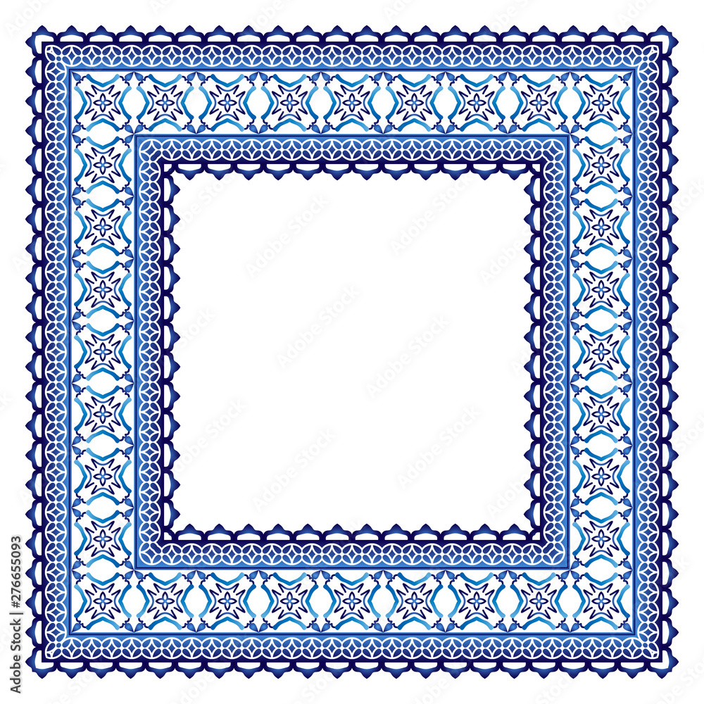 Ceramic tile border pattern. Islamic, indian, arabic motifs. Damask border seamless pattern. Porcelain ethnic bohemian background. Ceramic tile border pattern. Islamic, indian, arabic motifs. Damask border seamless pattern. Porcelain ethnic bohemian background.