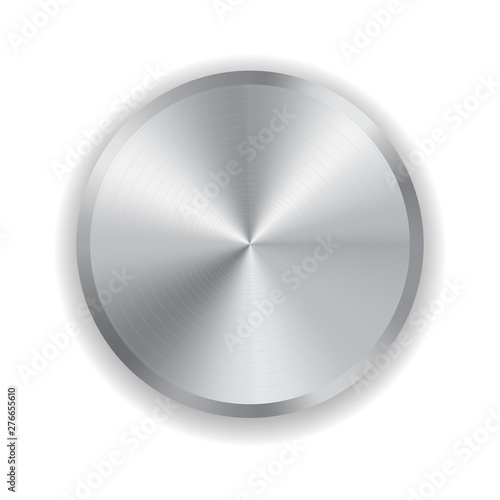 Vector realistic metal button for domestic electronics isolated on white background with shadow. 3D illustration.