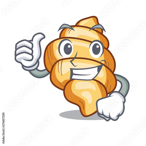 Thumbs up gnocchi pasta above wooden cartoon table