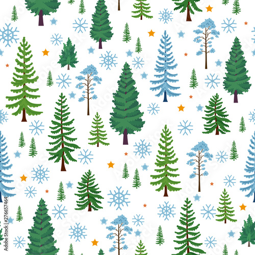 Winter forest trees pattern. A Woodland background