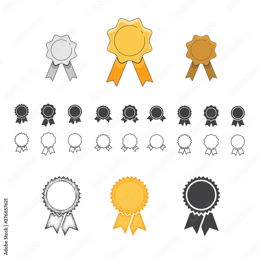 Badge with ribbons icon. Set of different design elements. Vector ...