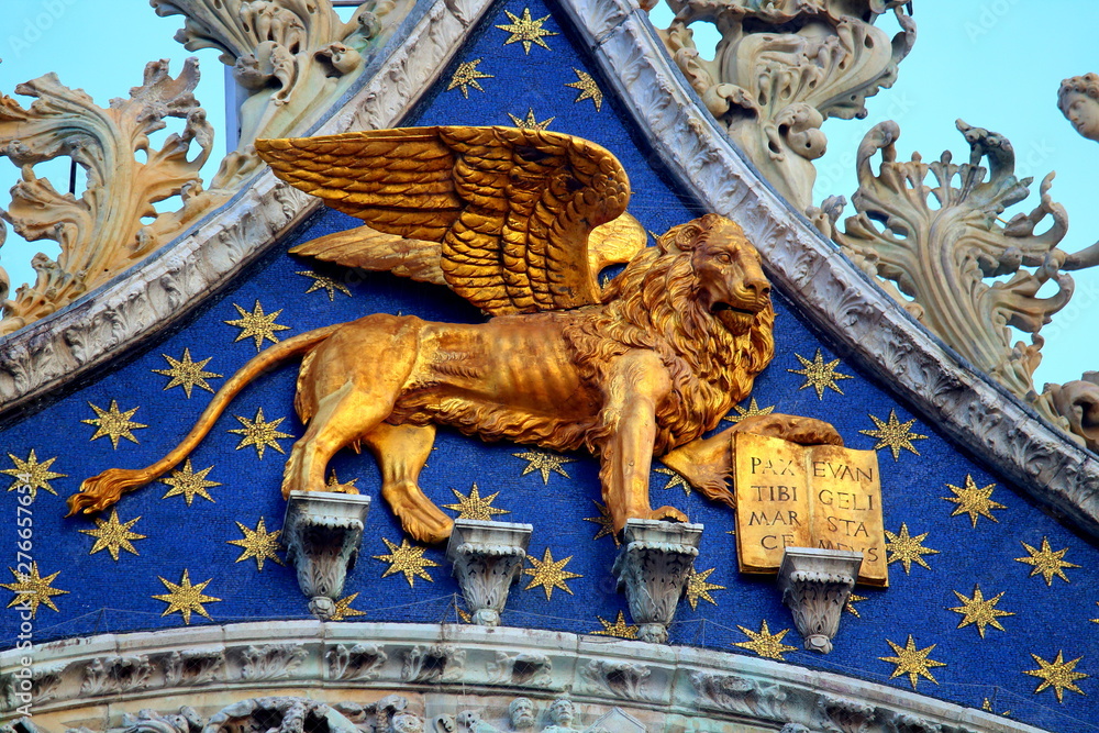 Venezia, Italia, December 28, 2018 Lion of the Basilica of San Marco, detail