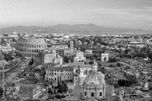 Canvas Print View of Rome city center at sunset