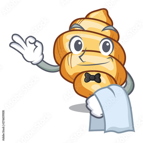 Waiter pasta gnocchi cooked in mascot pan