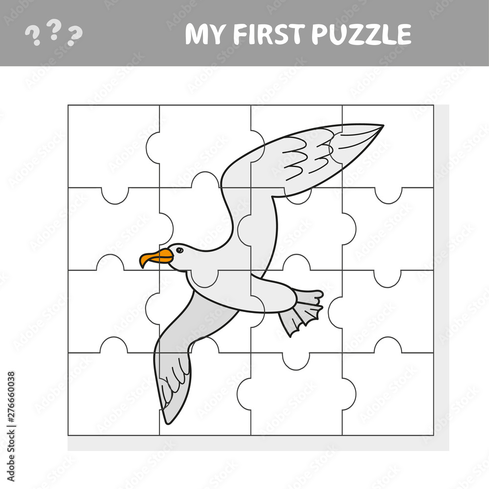 Fototapeta premium Cartoon seagull puzzle design. Vector illustration for children education