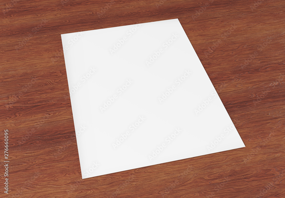 A4 blank paper sheet mockup on wood 3D rendering A4 blank paper sheet mockup on wood 3D rendering