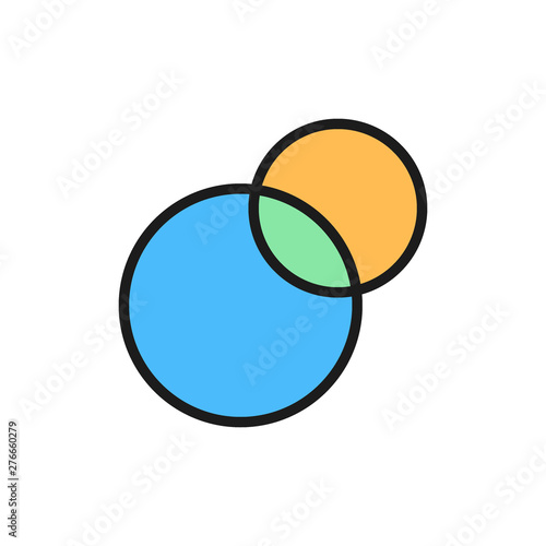 Pie chart, intersecting circles, venn diagram flat color icon.