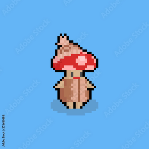 Pixel art cartoon mushroom charater with sweater.8bit.