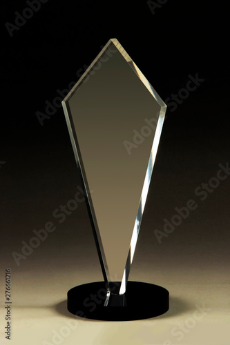 Transparent blank glass trophy award.
