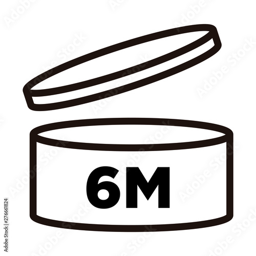 6 Month. Period after opening, PAO symbol, expiration date icon.
